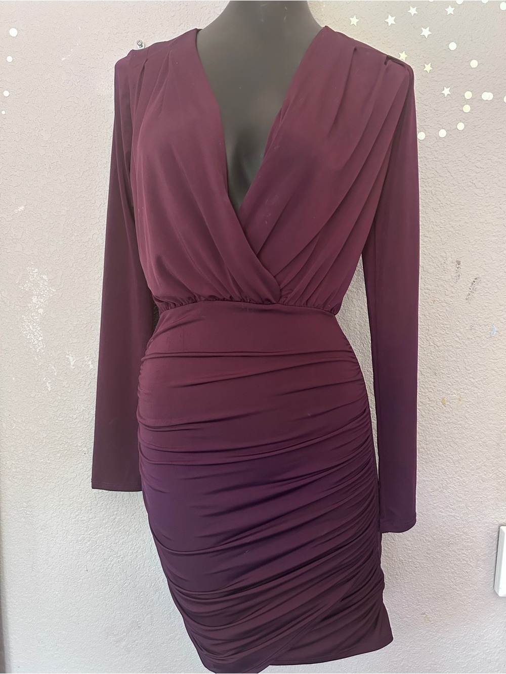 Charlotte Russe Plum Long-Sleeve Ruched Dress